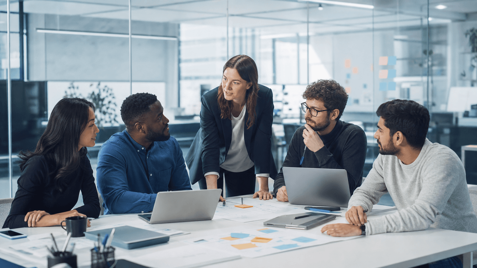 Colabrex team discussing a product strategy in the office